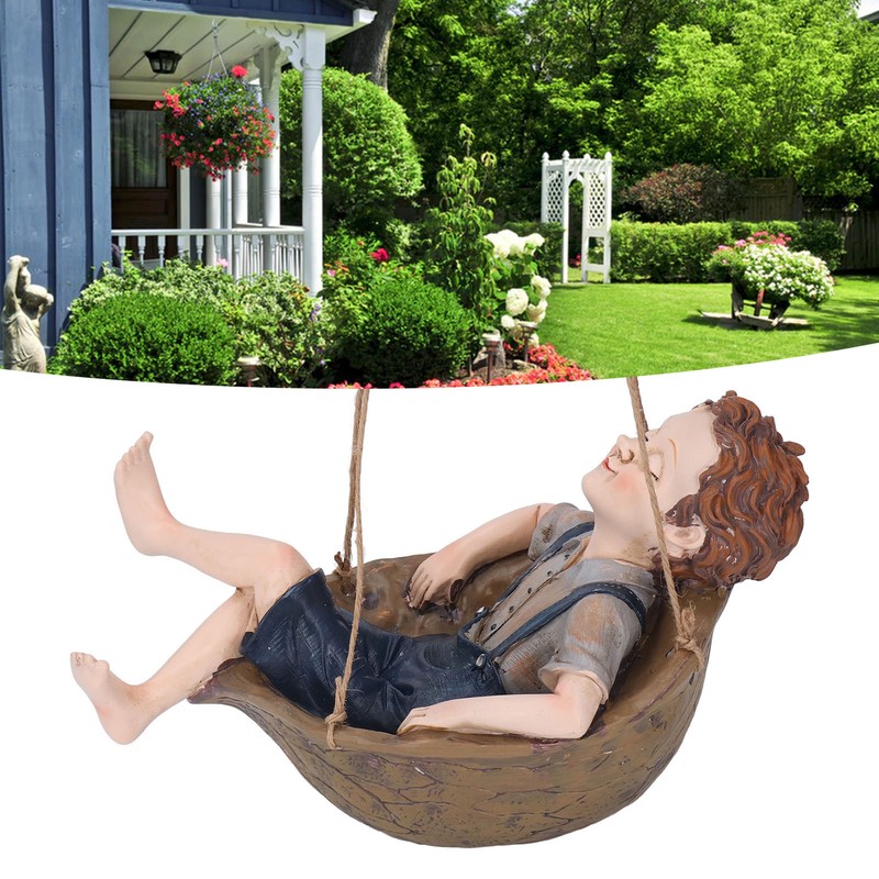 Hanging Boy Statue Hand Painted Rainproof Windproof Resin Outdoor Hanging
