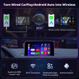 AD5 Wireless CarPlay Adapter & Android Auto Wireless Adapter, 2025 Upgrade Plug & Play Car Video Box, Ai Box CarPlay Dongle Compatible Massive APP, Dual Wi-Fi, ChatGPT, Gray Black
