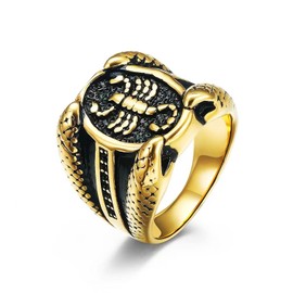 LAIMIUMIU33 Scorpion Ring for men Gorthic Animal Rings Biker 316 Stainless Steel Rings Iced Out Jewelry Punk Ring Hip Hop Cocktail Party mens fashion rings (GOLD, 9)