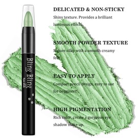 Waterproof Eyeshadow Pencil Creamy Long Lasting Eyeshadow Makeup (Green)