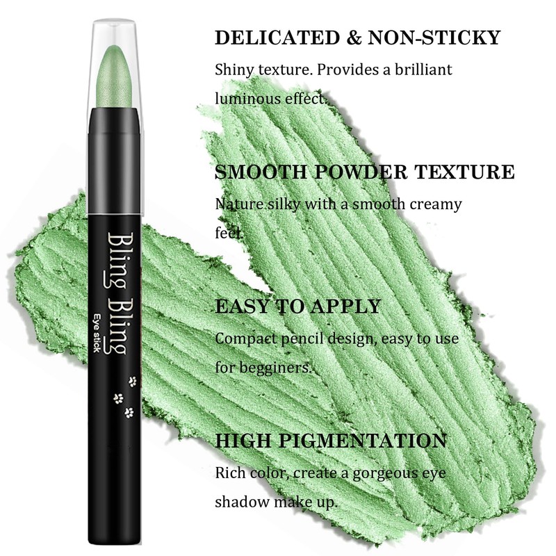 Waterproof Eyeshadow Pencil Creamy Long Lasting Eyeshadow Makeup (Green)