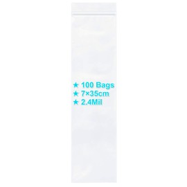 Grip Seal Bags 5×19cm, 100PCS, 2.4 Mil Thick Strip Type Clear Plastic Resealable Ziplock Poly Bags with Lock Seal Zipper, Long Storage Pouches for Jewelry Pens Snack TV Controller Packing