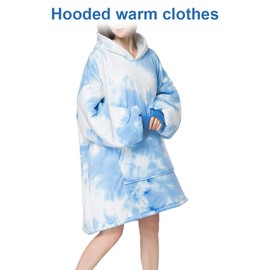 LONENESSL Oversized Blanket Hoodie Women Men, Sherpa Fleece Snuggle Hoodie Blanket, Fluffy Cozy Wearable Hooded Blanket for Adult,Warm Sweater Blanket,Gifts for Women,One Size, 80x100cm(Light Blue)