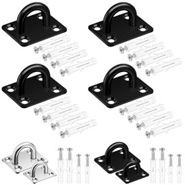 Tanstic Pack of 4 M8 2 Inch Stainless Steel Pad Eye Plate, Staple Ring Hook Marine Hardware Staple Hook Loop Heavy Duty Ceiling Hook with Screws Anchors for Swing Suspensions (Black)