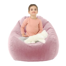 Gurxien Bean Bag Chairs with Corduroy Cover Removable, 3 Ft Large Memory Foam Bean Bag Chairs for Kidswith Filling,Round Fluffy Sofa Chair for Living Room Bedroom