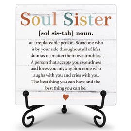 Friendship Quote Desk Sign, Soul Sister Definition Wooden Plaque Sign With Iron Stand, Christmas Birthday Thank You Gifts for Best Friends Besties, Sister Sign Desk Decor for Home Bedroom Table Shelf