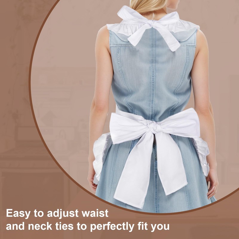 aspire White Apron Retro Ruffle Cooking Apron Maid Costume for