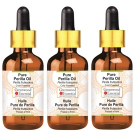 Greenwood Essential Pure Perilla Oil (Perilla frutescens) with Glass Dropper Cold Pressed 100ml x 3 (10 oz)