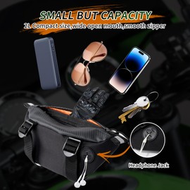 Motorcycle Handlebar Bag, Universal Dirt Bike Handlebar Bag Water Repellent Oxford Lightweight Small Front Bag For Motocross,Bicycle,Dual Sport,Snowmobile,Bike,Electric Bicycle,ATV (Black)