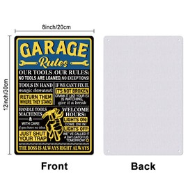 GLOBLELAND "Garage Rules" Tin Sign Garage Metal Tin Sign Wrench Metal Vintage Sign 12×8inch Funny Wall Decor Tin Signs for Home Farm Bar Coffee Shop Club Decoration