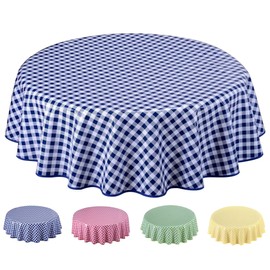 Home Direct Round Oilcloth PVC Wipe Clean Tablecloth Table Cover 140cm 55" Checkers Blue