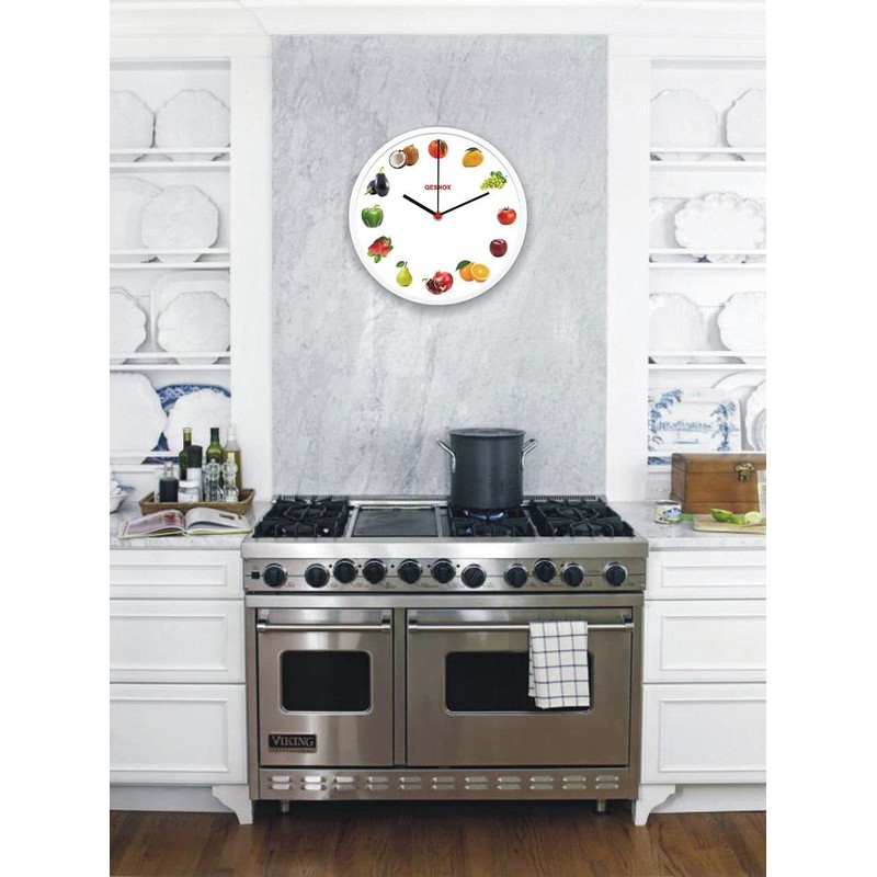 Qesnox Kitchen Clock, Kitchen Wall Clock Sweep Silent Non Ticking