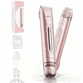 Bikini Trimmer for Women, 2 in 1 Dual Head Bikini Shaver IPX7 Waterproof Women Eletctric Razors, USB-C Rechagreable Body Shaver for Public Hair, Silk Skin, Facial and Body, Rose Gold