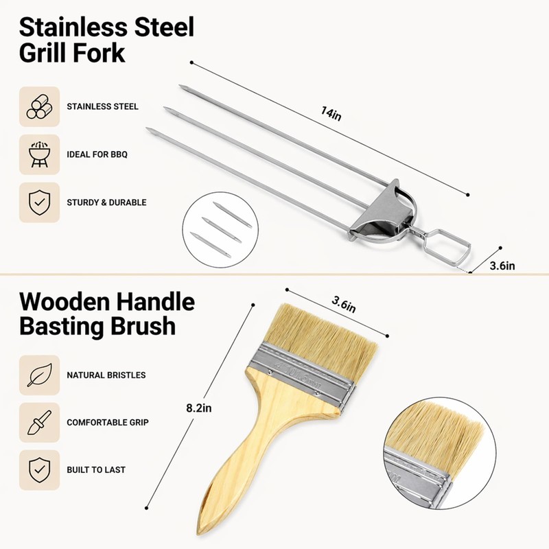Bbq Skewer Kit - Stainless Steel Skewers - Basting Brush