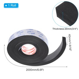 PATIKIL 1-9/16"W x 3/4"T x 6.6Ft Insulation Foam Tape, Self-Adhesive EVA Weather Stripping for Wrap Pipe Door Window Insulation Soundproof Anti Vibration Collision, Black
