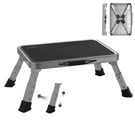 RV Step Stool Foldable 1-Step Ladder Sturdy Metal Stable Step Stool with a Non-Slip Platform Supports up to 500 lb with Non-Slip Rubber Feet, Easy to Carry (3-Level)