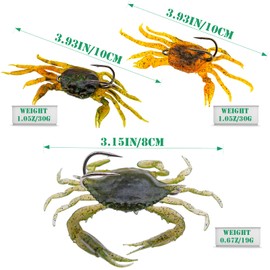 FishingPepo 3Pcs Fishing Soft Plastic Lures Crab Soft Lure with Double Fishing Hooks Crab Baits Traps Kit for Bass Saltwater Fishing