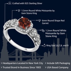 Gem Stone King 925 Sterling Silver 6MM Round Cut Gemstone Birthstone Engagement Anniversary Ring For Women | Available In Size 5, 6, 7, 8, 9