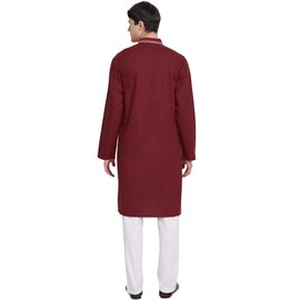 SKAVIJ Men's Pure Cotton Thread Work Kurta Pajama Set Woven Design Festive Party Dress (KP077red_Red_M)