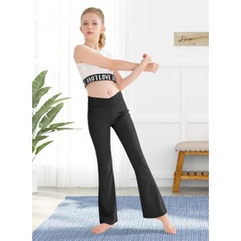 Nutyomi Girls' Yoga Pants Flare Leggings for Workout Activewear Girls Clothes Size 8 Yoga Dance 2 Pack Black Grey 7-8 Years