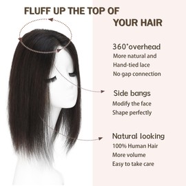 Meiverah Human Hair Topper for Women, 12 Inches Clip In Hair Toppers, 4x6 Inches Mono Lace with PU Base No Bangs Silk Straight Hair (#1B Natural Black, 4"*6"-12 Inch)