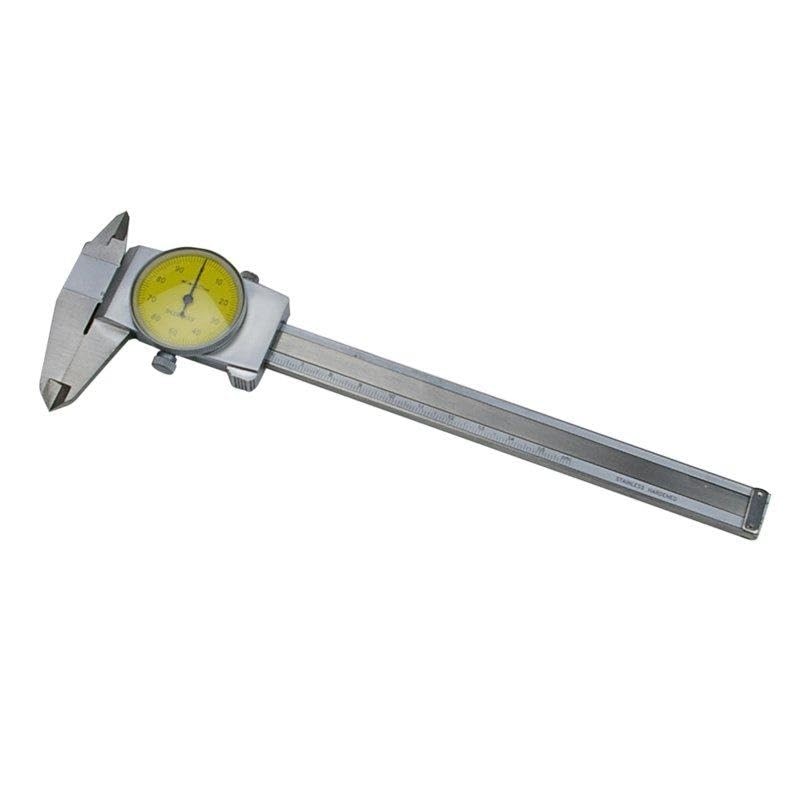 150mm Machine-DRO dial caliper with metric yellow face.