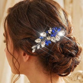 Peineta De Cristal Para Boda, Pinza Para El Cabello Azul Brillante, Accesorios Para El Cabello De Novia Para Mujeres Y Novias (Azul)