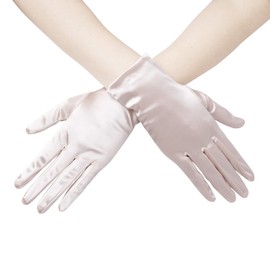 JISEN Women 20s Satin gloves Formal Bridal Banquet Party Wedding Opera Colorful Mitten 9 Inch Champagne