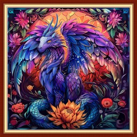 Joyhoor Stamped Cross Stitch Kits for Beginners, Needlepoint Kits for Adults, 11CT Counted Embroidery Kits-Magic Dragon 18x18 inchs