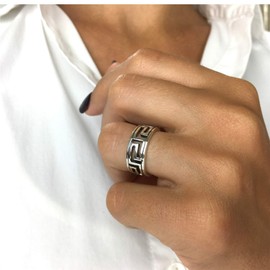 Silverly Sterling Silver Rings for Women - Cut-Out Greek Key Ring - Ancient Fret Classic Promise Band - Solid 925 Silver Rings for Men - Wedding Band His and Hers