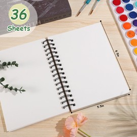 Prudiut 36 Sheets Watercolor Paper Pads 5.5x8.5”, 140 lb/300 GSM Cold Press Water Color Paper, Spiral Bound Watercolor Sketchbook for Watercolors, Art Painting, Journal