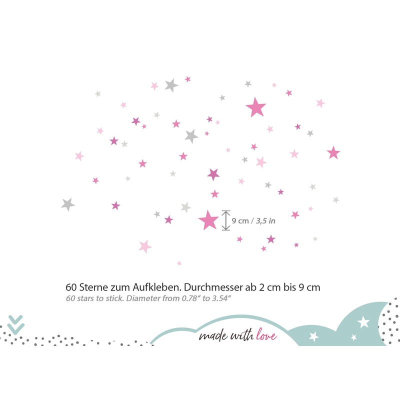 Little Deco DL608 60 Stars Wall Sticker Set for Children's