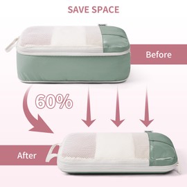 Narwey 6 Set Compression Packing Cubes for Suitcases, Travel Packing Cubes for Backpack Suitcase Organiser Bags for Carry on Hand Luggage Travel Essentials Bag (Sage Green)