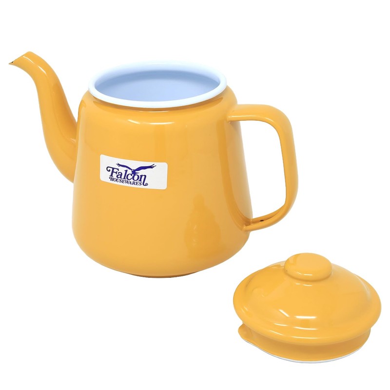Enamel Teapot Tin Falcon Mustard White Rim 1.5L Gas and