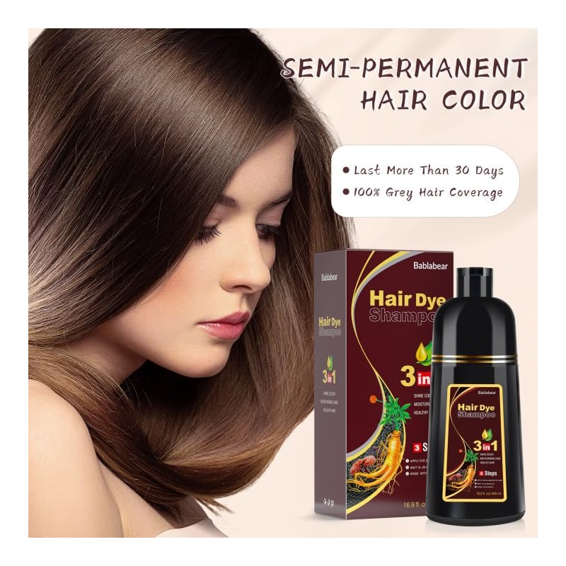 Dark Brown Hair Dye Shampoo 3 in 1, Gentle Formula