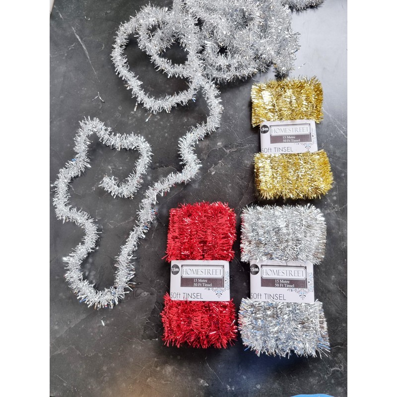 Very Long Christmas Tinsel in Red, Gold Or Silver, 50