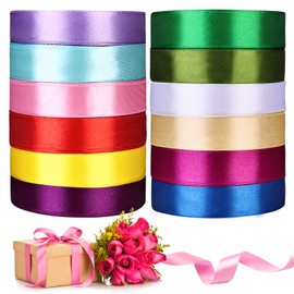 12 Colours Satin Ribbon 20 mm, 22 Metres Decoration Gift Ribbon Wide Ribbon Fabric Ribbon for Dress Wedding Christening Birthday Gifts Satin Decorative Ribbon Gift Packaging