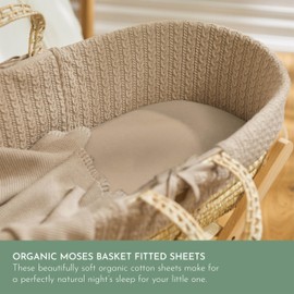 The Little Green Sheep - Moses Basket Baby Crib Fitted Sheets for the Nursery, Organic Cotton, Breathable, Super Soft and Luxurious, Neutral for Boys and Girls (35cm x 75cm) (Truffle)