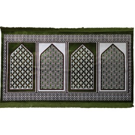 Modefa Turkish Islamic Prayer Rug - Multi Person Janamaz Sajada for Family - Large Gathering & Group Praying Carpet - Wide Plush Velvet Praying Mat (Geometric Green - 4 Person)