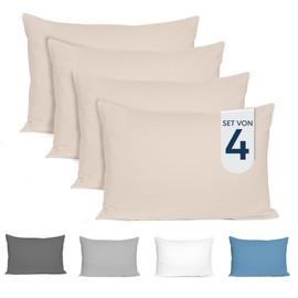 Dreamzie Cushion Cover 40 x 80 cm (Set of 4) – 100% Jersey Cotton 150 g/m² Pillowcases – Beige – For Cushions 40 x 80 cm – Cushion Cover – Cushion Cover – Cushion Cover – Resistant and Hypoallergenic