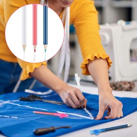 Mondo Idea Sewing Pencil with Brush Cap Wipe Clean Dressmaking Drawing Water Soluble Chalk for Fabric 3 Colors