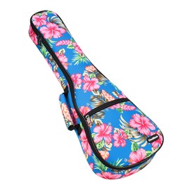 CLOUDMUSIC Ukulele Case Gig Bag Padded Backpack For Baritone 30" Inch(Baritone, Hawaii Hibiscus and Palm In Light Blue)