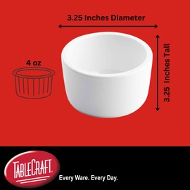 Tablecraft Melamine Ramekin Serving Bowl, Multi-Purpose Dishes Use for Sauces, Dips, Condiments, Side Dishes, Dessert, Commercial Foodservice Restaurant Use, 3.2" Round, 1.8" Deep, 4 oz, White, 12