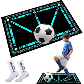 FUßballmatte Trainingsmatte,60x90 cm Fußball Trainingsmattem mit Socken Set Rutschfeste Schritt Trainingsmatte,Stoßdämpfende Fussball Matte,Fußballübungsausrüstung für Jugendliche