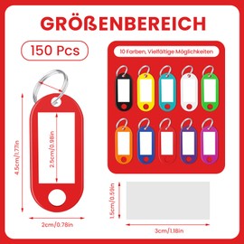 150 Stück Schlüsselanhänger Beschriftbar, Schlüssel Anhänger Mit 10 Austauschbaren Farben, Schlüssel Beschriftung Anhänger, Praktische Kunststoff-Schlüsselringe mit beschreibbaren Etiketten