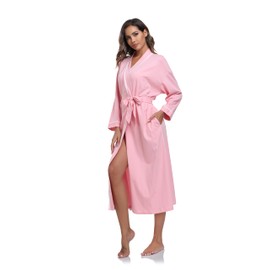 COLORFULLEAF Women's 100% Cotton Robes Lightweight Long Bathrobe Kimono Robe for Women Soft Loungewear with Pockets (Pink,L)