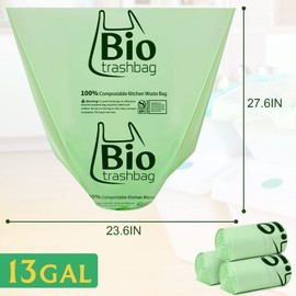 Green Biodegradable Trash Bags 13 Gallon Portable for Camping 100 PCS Flat-top Compost Food Waste Bags, Heavy Duty Tall Kitchen Large Garbage Toilet Bags