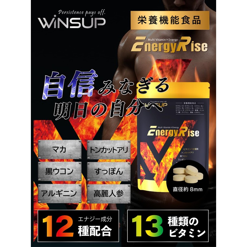 WinsUp（ウィンズアップ） Energy Rise マルチビタミン サプリメント マカ 亜鉛 トンカットアリ アルギニン ガラナ