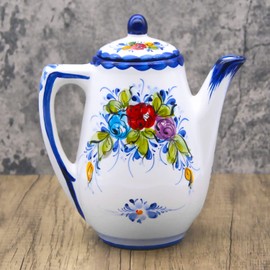 Portuguese Pottery Alcobaça Ceramic Hand Painted Serving Coffee Pot Made in Portugal