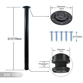 QLLY 27.5 inch / 70cm Adjustable Tall Metal Desk Legs, Office Table Furniture Leg Set, Set of 4 (70cm, Black)